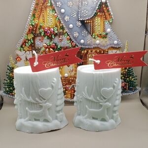 Festive White Reindeer Candle Set